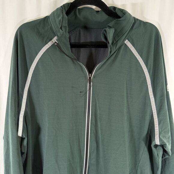 New Fabletics Jacket Men's XL Green Full Zip Tuck Away Hood Zip Pockets - Picture 2 of 13